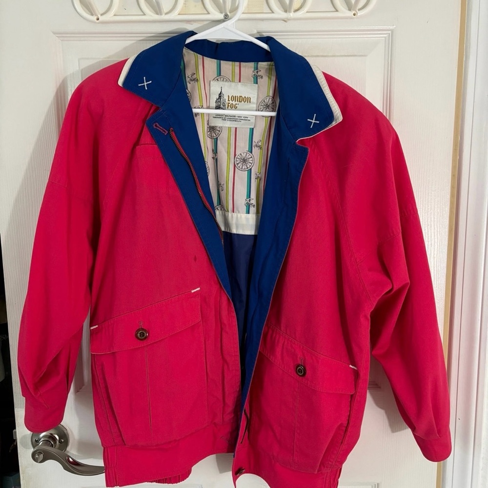 London Fog Vintage Double Collar Pink Blue Jacket Y2K